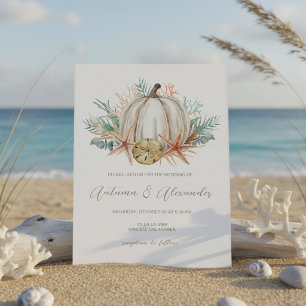 Coastal Fall Pumpkin & Seashells Wedding Einladung