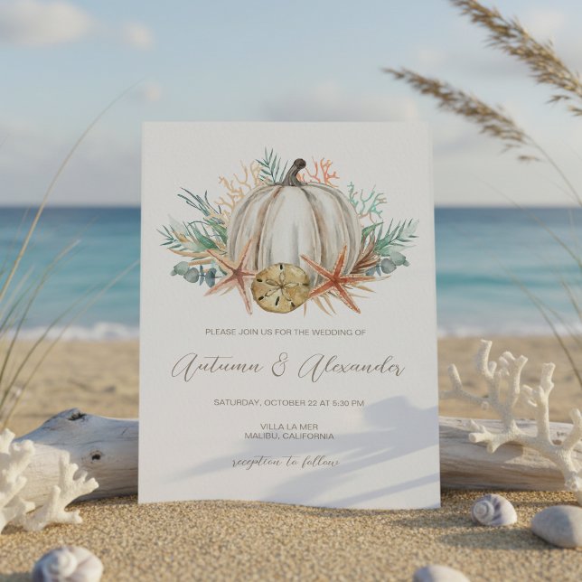 Coastal Fall Pumpkin & Seashells Wedding Einladung (Von Creator hochgeladen)