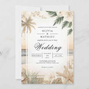 Coastal Floral Beach Romance Hochzeit Einladung
