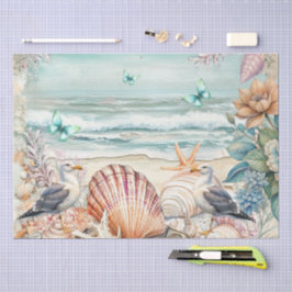 Coastal Floral Seagulls & Seashells Decoupage Seidenpapier