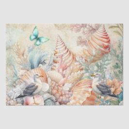 Coastal Floral Seagulls & Seashells Decoupage Seidenpapier