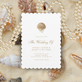 Coastal Gold Seashell & Pearls Beach Hochzeit Einladung