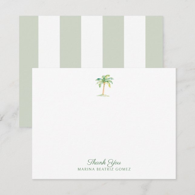 Coastal Green Cabana Streifen Palm Tree Vielen Dan Mitteilungskarte (Vorne/Hinten)