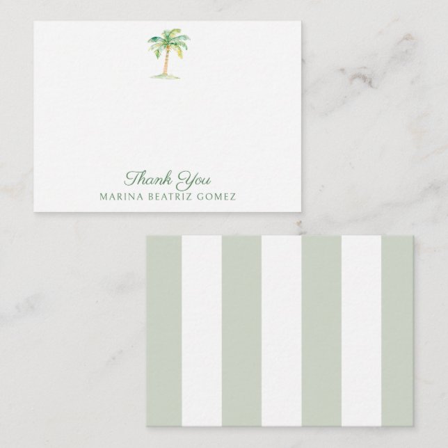 Coastal Green Cabana Streifen Palm Tree Vielen Dan Mitteilungskarte (Vorne/Hinten)
