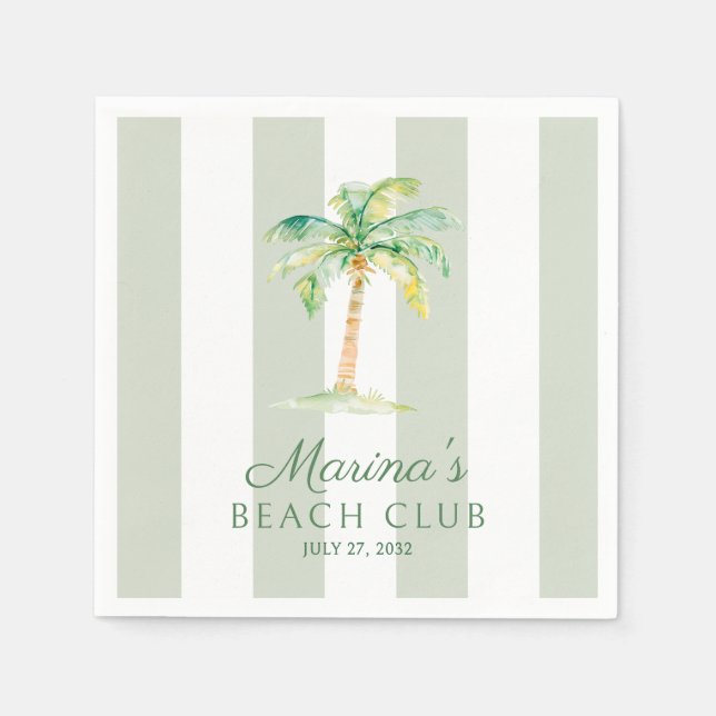Coastal Green Cabana Stripes Palm Beach Club Serviette (Vorderseite)