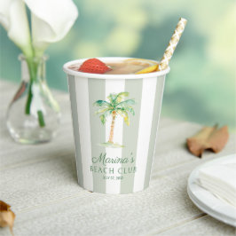 Coastal Green Stripes Palm Beach Club Birthday Pappbecher