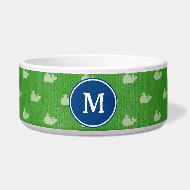 Coastal Green White Whale Monogram Dog Food Bowl Napf (Vorderseite)