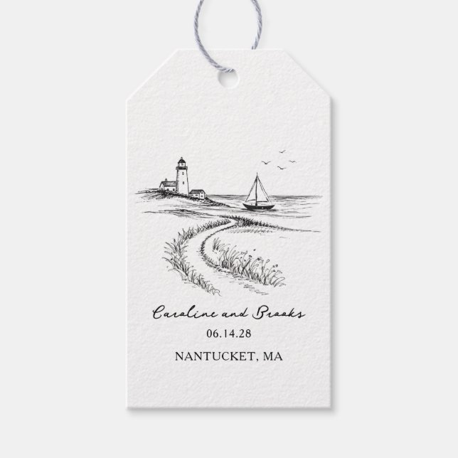 Coastal Hand Drawn Black & White Wedding Geschenkanhänger (Vorderseite)