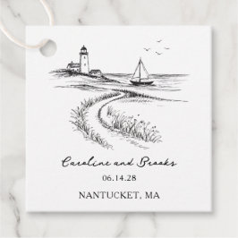 Coastal Hand Drawn Black & White Wedding Geschenkanhänger