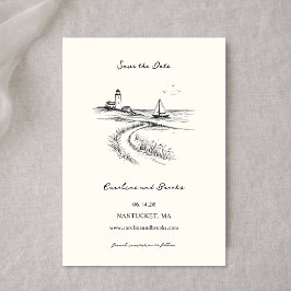 Coastal Hand Drawn Black & White Wedding Save The Date