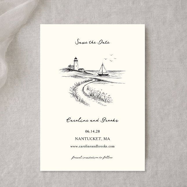 Coastal Hand Drawn Black & White Wedding Save The Date (Von Creator hochgeladen)