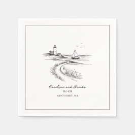 Coastal Hand Drawn Black & White Wedding Serviette