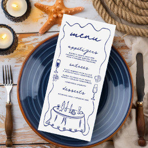 Coastal Hand Drawn Cocktail Seashell Wedding Menükarte