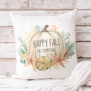 Coastal Happy Fall Pumpkin Muscheln Kissen