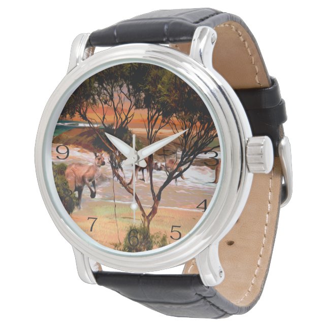 "Coastal Hops: Kangaroos an der Küste des Öls" Armbanduhr (Schrägansicht)