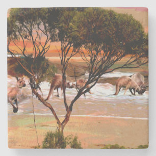 "Coastal Hops: Kangaroos an der Küste des Öls" Steinuntersetzer