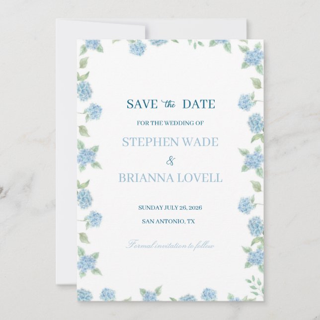 Coastal Hydrangea Save the Date  Einladung (Vorderseite)