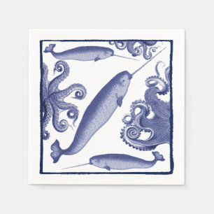 Coastal Indigo Sea Life Papier Serviette