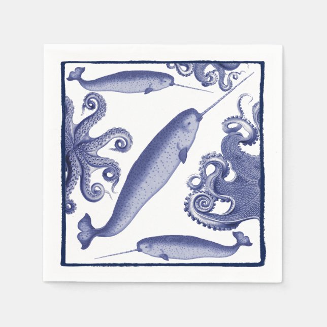 Coastal Indigo Sea Life Papier Serviette (Vorderseite)