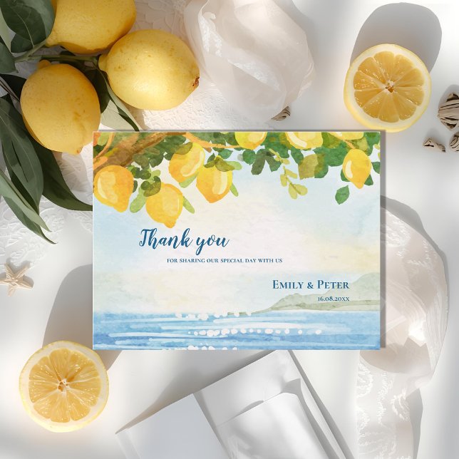 Coastal Lemon Garden Wedding Thank You Postkarte (Coastal Lemon Garden Wedding Thank You Postcard)