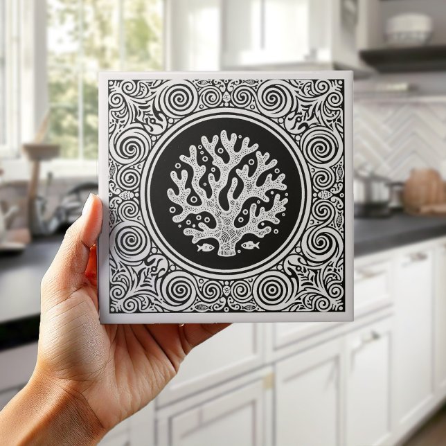 Coastal Life Series Lace Coral B & W D1208 Fliese (Von Creator hochgeladen)