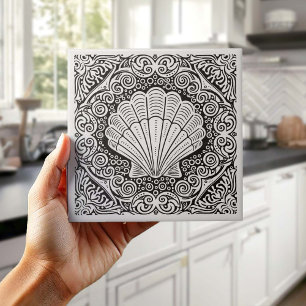 Coastal Life Series Muschelschale B & W D1208 Fliese