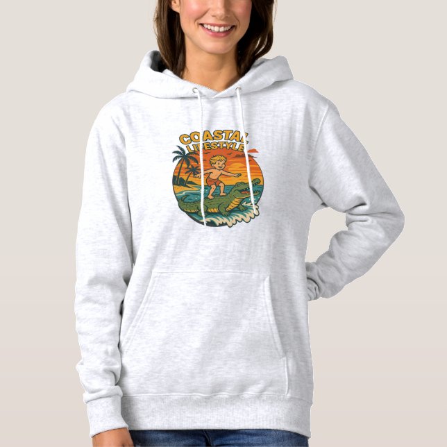 Coastal Lifestyle Gator Surfing - Retro Surf Beach Hoodie (Vorderseite)