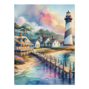 Coastal Lighthouse & Beach Hütten Szene Poster