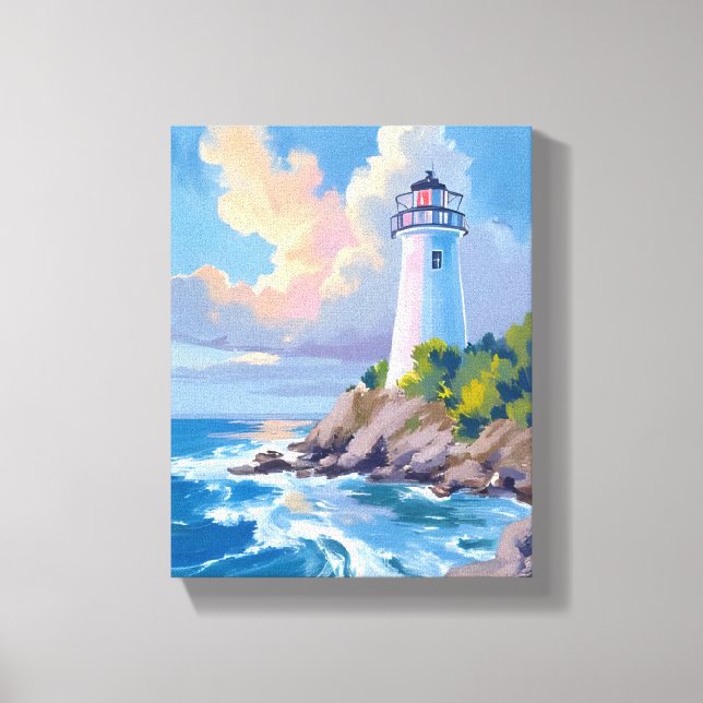 Coastal Lighthouse | Blue Ocean Waves Sea Leinwanddruck (Vorderseite)