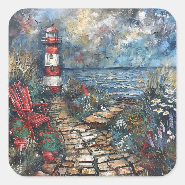 Coastal Lighthouse Quadratischer Aufkleber (Vorderseite)