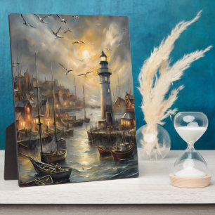 Coastal Lighthouse & Seaside Village Fotoplatte