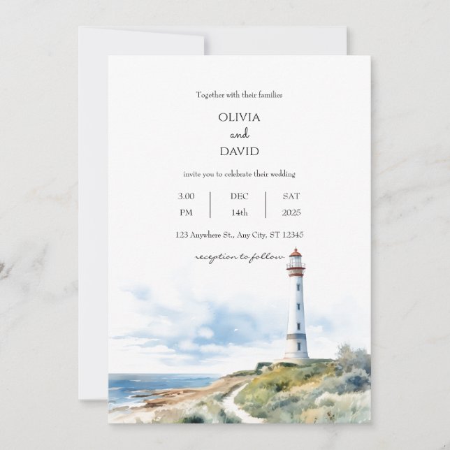 Coastal Lighthouse Trail Ocean View Beach Hochzeit Einladung (Vorderseite)