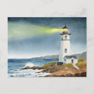 Coastal Lighthouse with Light Beam  Postkarte