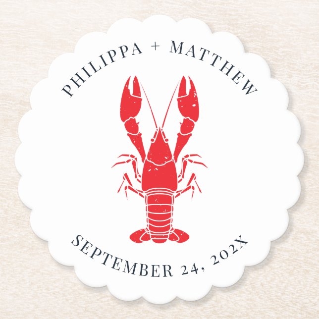 Coastal Lobster Boil Beach Hochzeit maßgeschneider Untersetzer (Vorderseite)