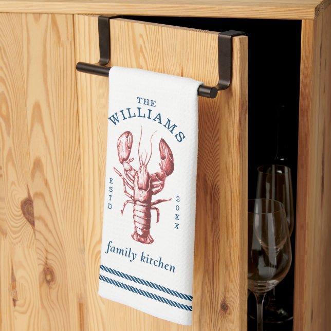 Coastal Lobster Familie Name Küchen Handtücher (Drittel gefaltet)