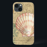Coastal Map Collage Case-Mate iPhone Hülle<br><div class="desc">There's nothing quite like this map of the sea life. This translucent collection of these seashells will go great on any products. It gives a vintage feel to the image and captures the sea life underwater. It includes a stripe pink and white seashell and a sepia colored conch shell.</div>