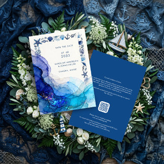 Coastal Marine Life Blue Shades Gold Glitter TLW26 Save The Date