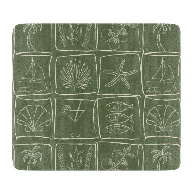 Coastal Mediterranean Faux Tile Olive Grove Schneidebrett (Vorderseite)