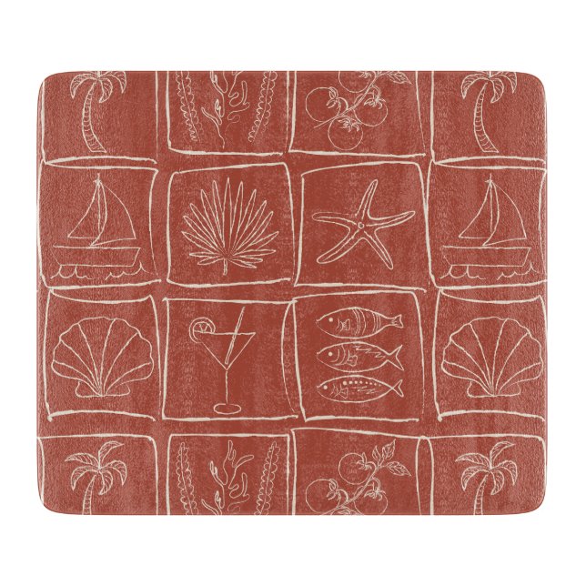 Coastal Mediterranean Faux Tile Tuscan Terracotta Schneidebrett (Vorderseite)