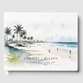 Coastal Miami Beach Palm Tree Wasserfarbenhochzeit Gästebuch