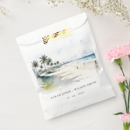 Coastal Miami Beach Palm Tree Wasserfarbenhochzeit Geschenktütchen