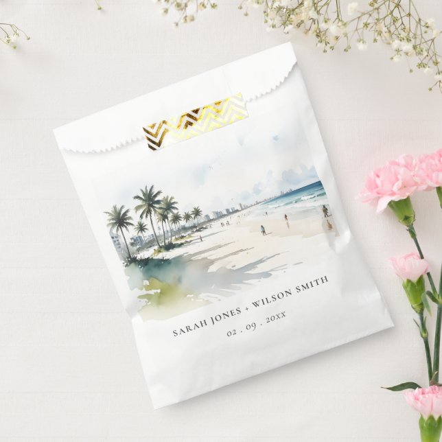 Coastal Miami Beach Palm Tree Wasserfarbenhochzeit Geschenktütchen (Versiegelt)