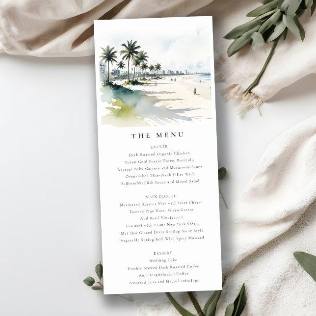 Coastal Miami Beach Palm Tree Wedding Menü Card Einladung (Von Creator hochgeladen)