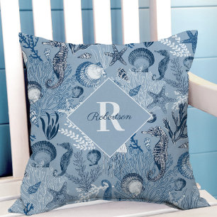 Coastal Monogram Blue Ocean Life Kissen