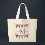 Coastal Nautical Beach Flags Monogram Jumbo Stoffbeutel<br><div class="desc">This monogrammed canvas tote bag features nautical flag banners in soft watercolor shades of red,  white and blue.  Personalize the monogram on the front with your choice of name and initial and the back with your choice of special text.  Fun for personalized party favors and gift bags.</div>