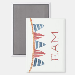 Coastal Nautical Beach Flags Monogram Magnet