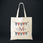 Coastal Nautical Beach Flags Monogram Tragetasche<br><div class="desc">This monogrammed cotton tote bag features nautical flag banners in soft watercolor shades of red,  white and blue.  Personalize the monogram on the front with your choice of name and initial and the back with your choice of special text.  Fun for personalized party favors and gift bags.</div>