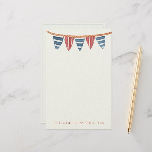 Coastal Nautical Beach Flags Personalized Briefpapier (Vorderseite/Rückseite Beispiel)