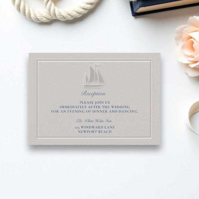 Coastal Nautical Boat Formal Wedding Reception Begleitkarte (coastal wedding reception card nautical sail boat formal traditional double frame modern classic )