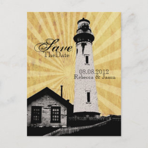 Coastal Nautical Lighthouse Hochzeit speichern Sie Ankündigungspostkarte